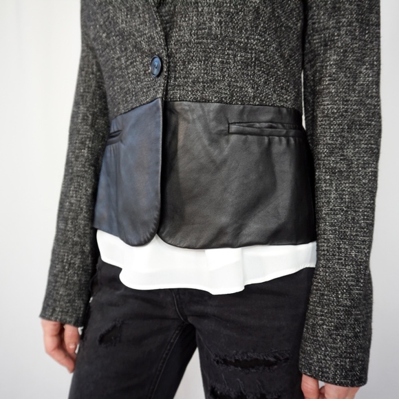 THEORY Camberley Tweed Jacket w Leather Panels 420 - Picture 6 of 6